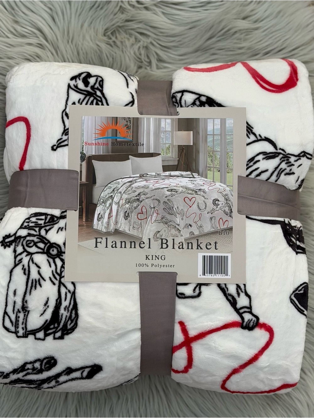 New king size flannel blanket super soft Western Cowboy white black red